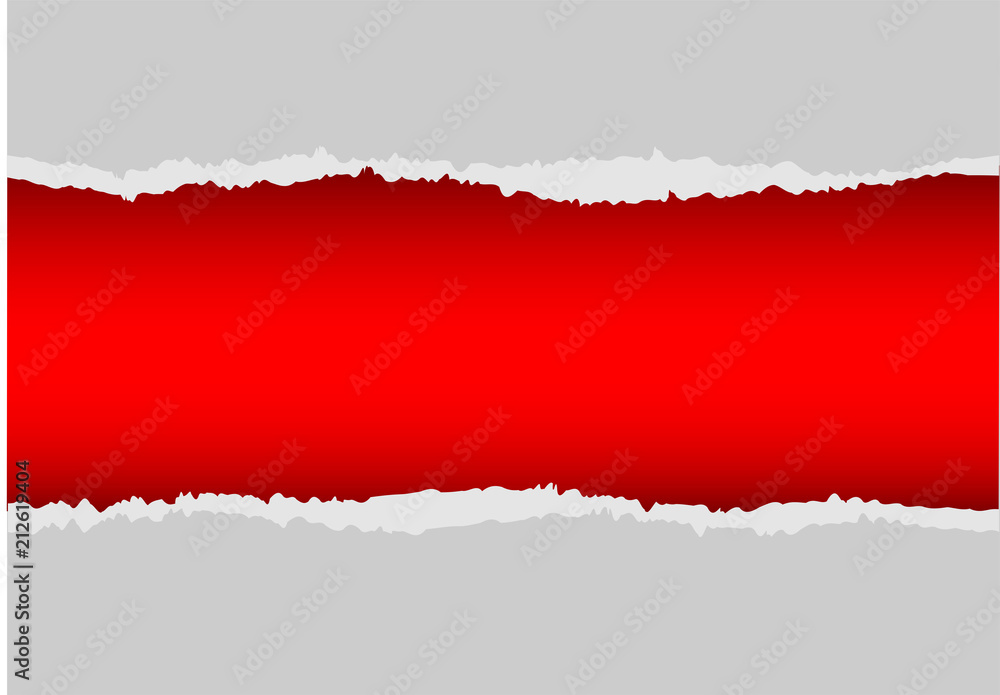 Realistic gray paper torn on red background vector illustration. Realistic gray paper torn on red background vector illustration.