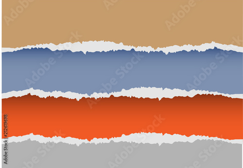Realistic brown blue orange gray paper torn overlap background vector illustration.
