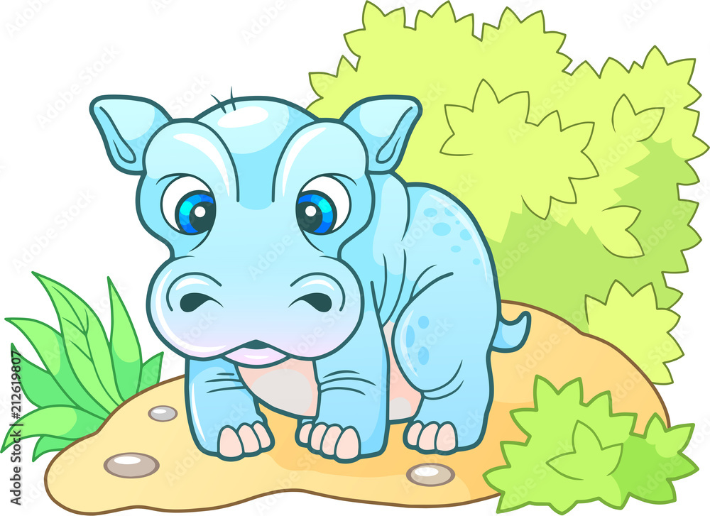 Fototapeta premium cartoon cute little hippopotamus, funny design illustration 