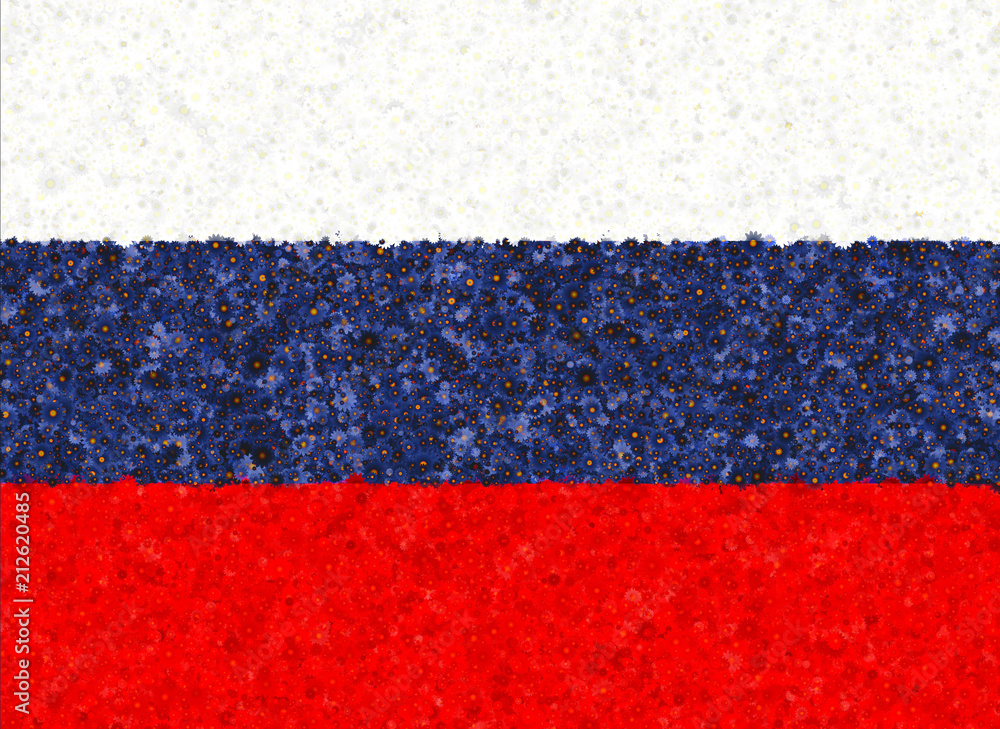 Illustration of a Russian flag with a blossom pattern