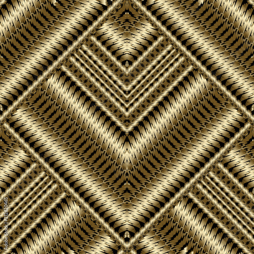 Gold 3d textured striped seamless pattern.