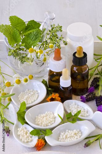 Alternative Medicine. Homeopathy. Homeopathic globules.