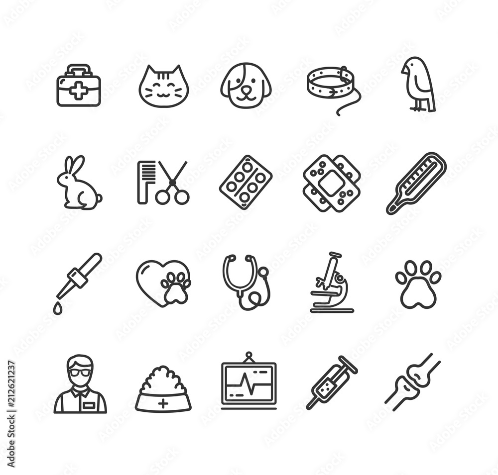 Veterinary Clinic Signs Black Thin Line Icon Set. Vector Veterinary Clinic Signs Black Thin Line Icon Set. Vector
