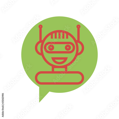 Red Line Chat Bot Icon on Speech Bubble. Artificial Intelligence Concept. Smiling Chatbot. Robot Virtual Assistance