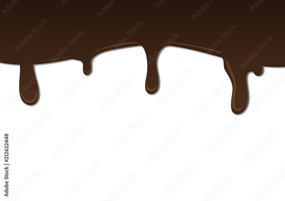 Fototapeta Melted dark chocolate dripping on white wall