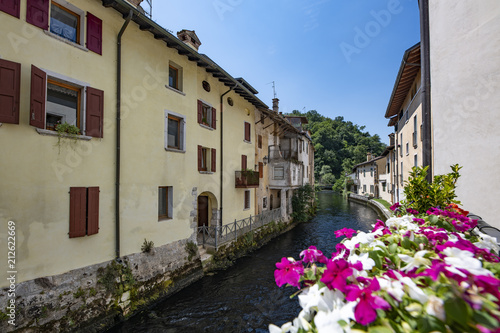 Polcenigo, panorama delle case sul fiume Livenza photo