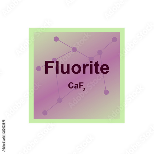 Vector symbol of Fluorite (CaF2) from the Mohs scale of mineral hardness on the background from connected molecules
