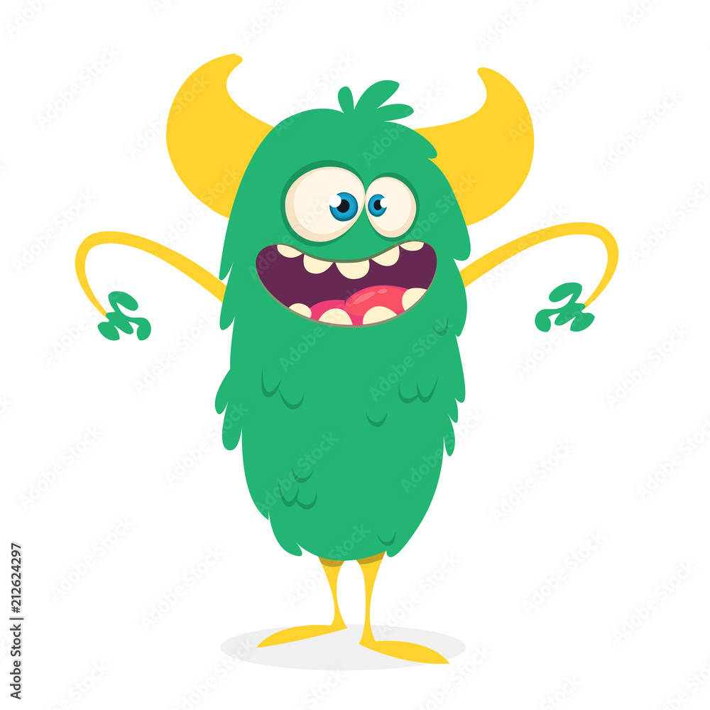 Fototapeta premium Funny cartoon monster. Vector green monster illustration. Halloween design