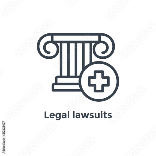 Medical Lawsuit icon with legal imagery showing medical malpractice - outline