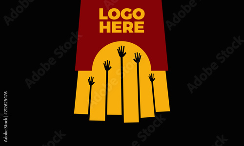 Hands reaching for fries. Vector illustration of French Fries in red Paper Box.
