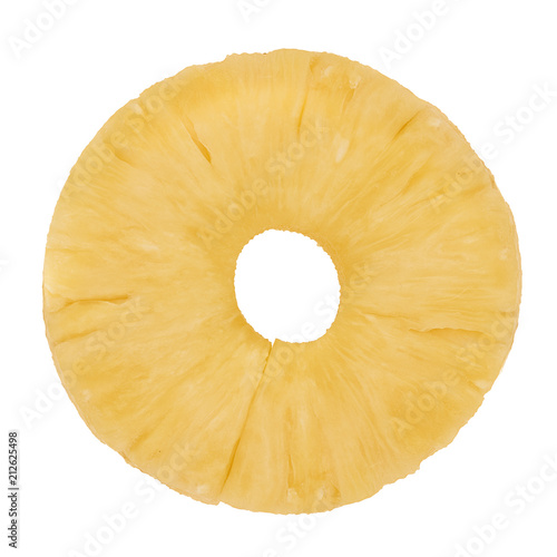 Top view of fresh pineapple fruit slice isolated on white