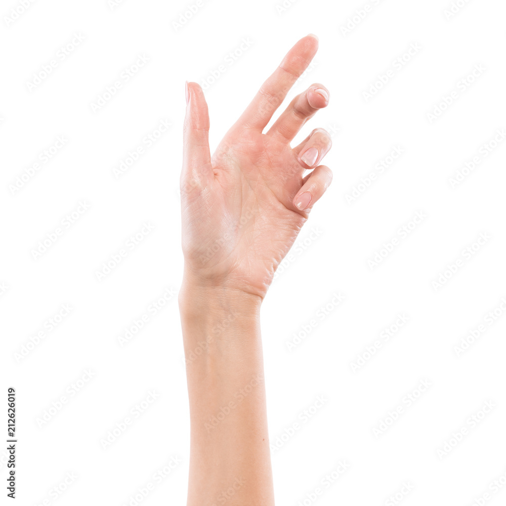 Woman hand isolated on white background with clipping path, hold or catch Woman hand isolated on white background with clipping path, hold or catch