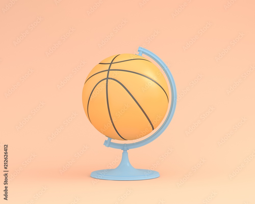 Creative idea layout of Basketball globe sphere the orb on orange color pastel background. minimal idea sport concept. Creative idea layout of Basketball globe sphere the orb on orange color pastel background. minimal idea sport concept.