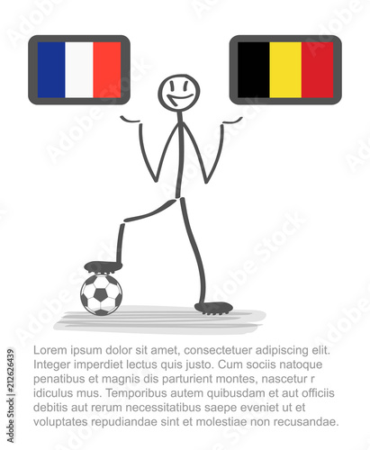 Football - soccer background happy man keep flag, vector stackman france vs belgium semi final 1/2