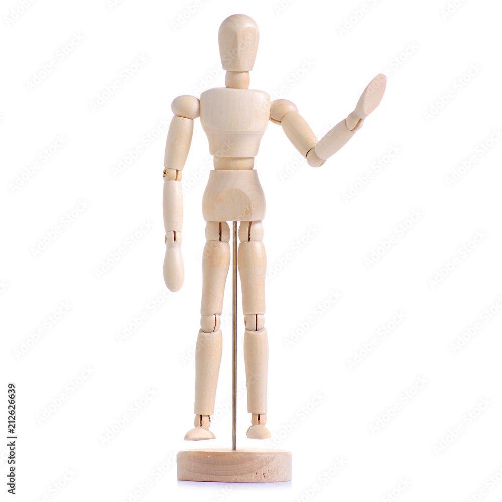 Wooden figure of a man on a white background isolation
