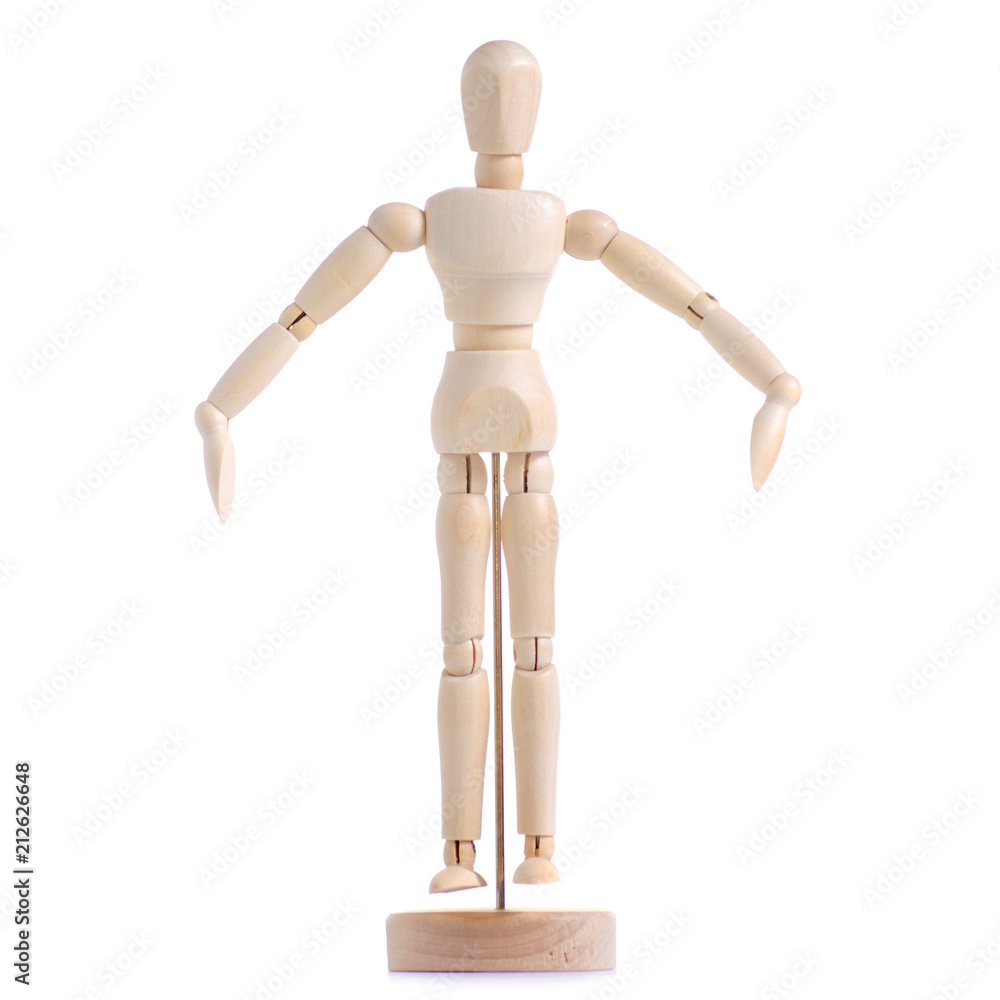 Wooden figure of a man on a white background isolation Wooden figure of a man on a white background isolation