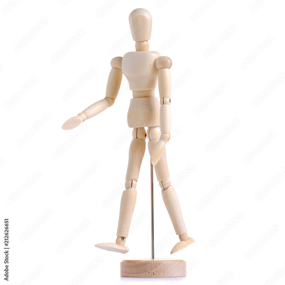 Wooden figure of a man on a white background isolation Wooden figure of a man on a white background isolation