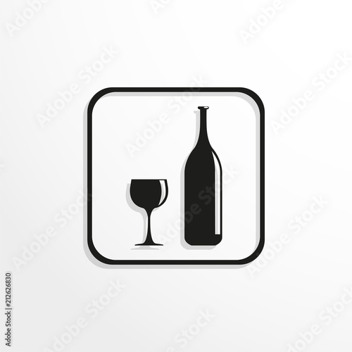 A bottle of wine and a glass. Vector icon.