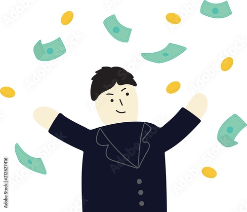 greedy man with money vector illustration