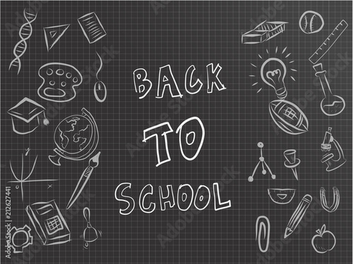 Back to school design school items and elements inblack graph background. photo