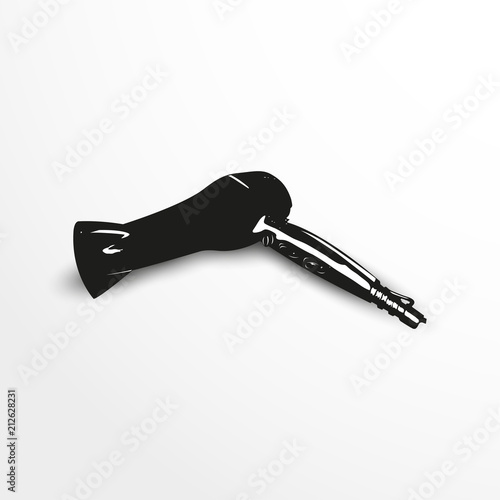 Household hair dryer. Vector illustration in black and white.