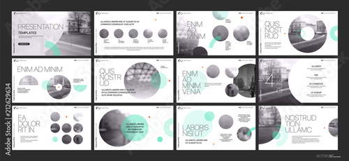 Presentation template. Green geometric elements for slide presentations on a white background. Use also as a flyer, brochure, corporate report, marketing, advertising, annual report, banner. Vector