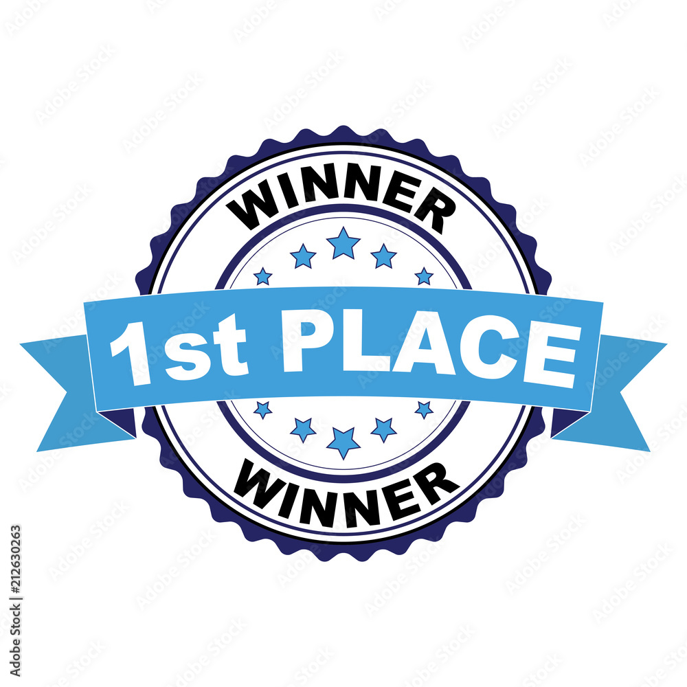 Blue black rubber stamp with 1st place winner concept Blue black rubber stamp with 1st place winner concept