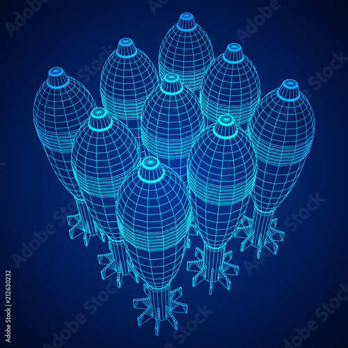 Missile, nuclear bomb or mortar mine Wireframe low poly mesh vector illustration