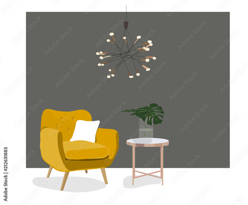 Fototapeta premium vector interior design illustration. modern contemporary trendy style. design trends. living room furniture. 