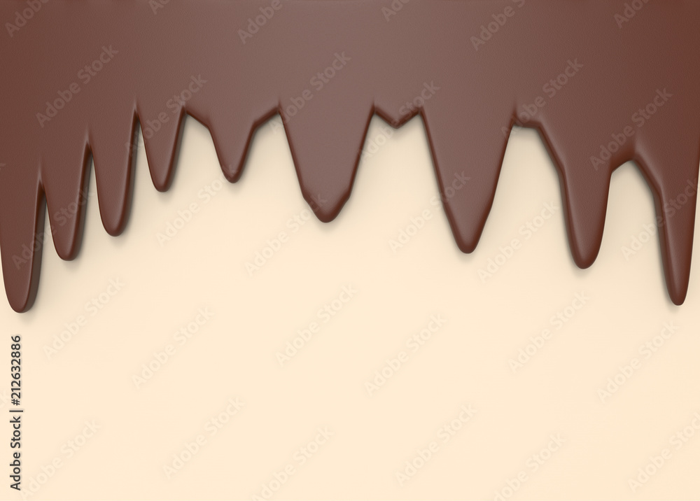 3d rendering. melting chocolate on vanilla icecream background.