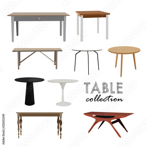 vector elements set. coffee and dining tables illustration. table interior design. home furniture.