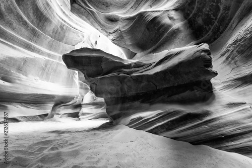 Rock formations and light inside upper antelope canyon