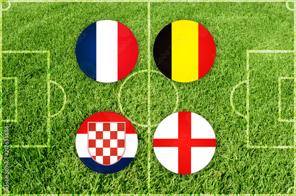 Naklejka premium Illustration for Football match of semifinal France vs Belgium, Croatia vs England