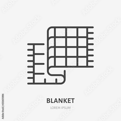 Bedding, bedroom decorations flat line icon. Vector illustration of blanket, plaid. Thin linear logo for interior store.