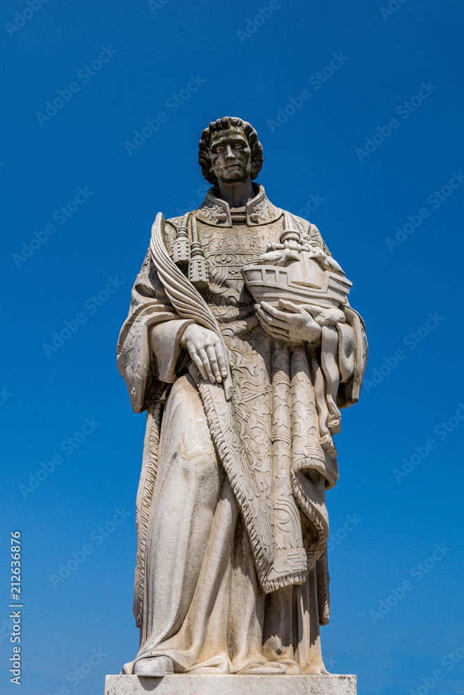 Saint Vincent's (San Vincente de Fora) statue at the Miradouro de Santa Luzia in the Alfama District of Lisbon, Portuga