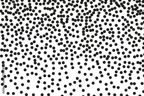 Random, chaotic black polka dot on white background. Vector illustration. Minimalistic style