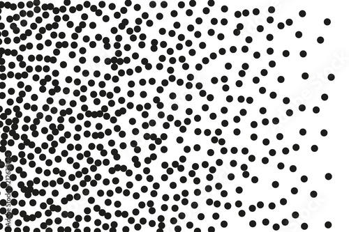 Random, chaotic black polka dot on white background. Vector illustration. Minimalistic style