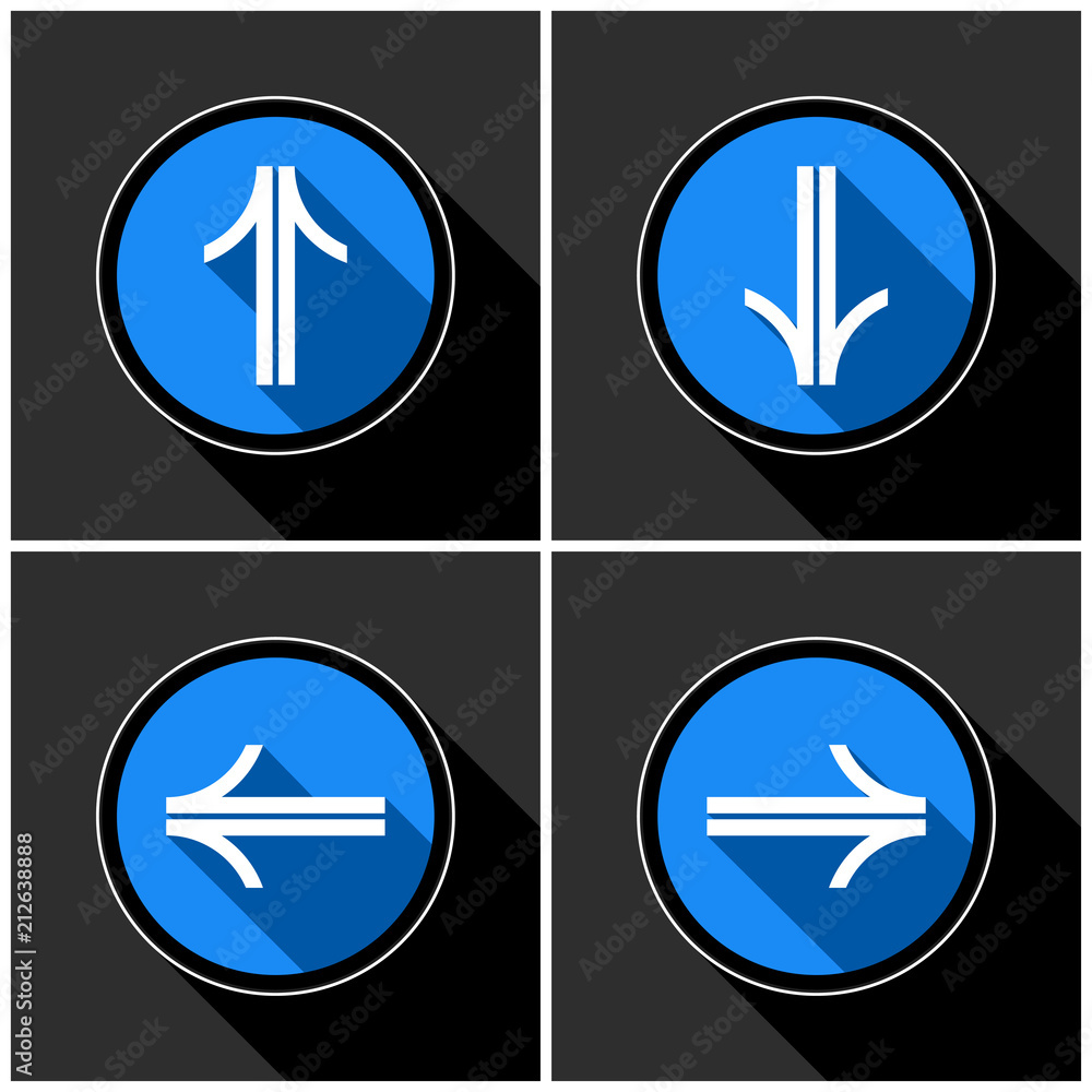 four white, blue arrows with black shadows four white, blue arrows with black shadows