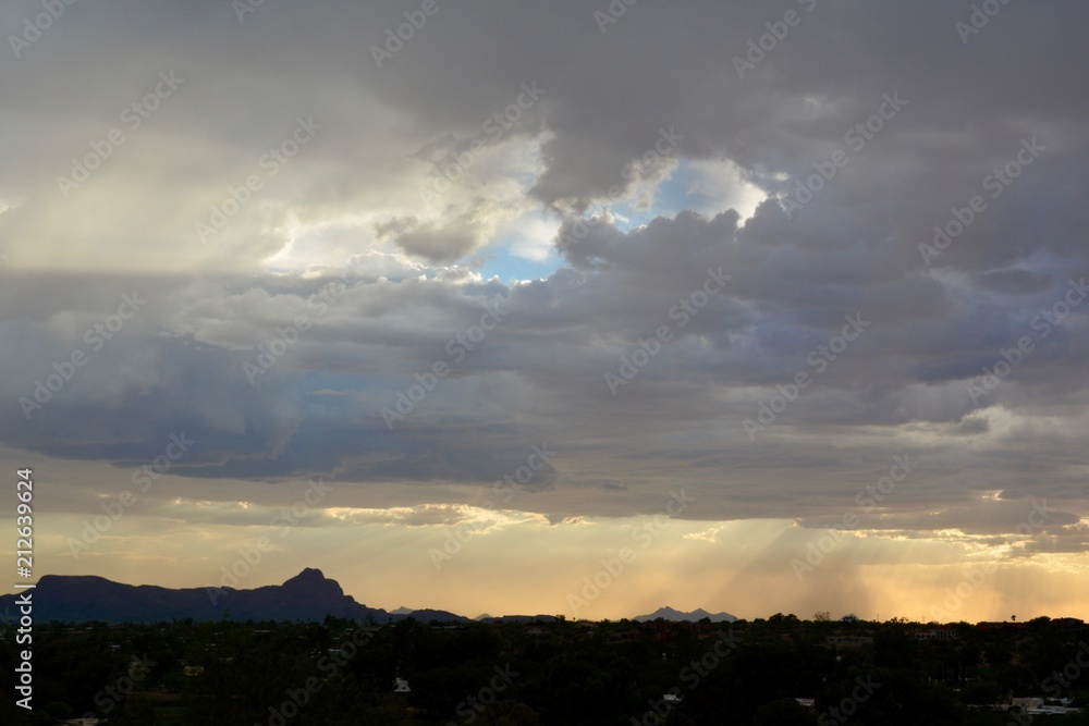 Sunset over Tucson Mountains Monsoon Season Arizona