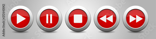 red metallic music control buttons set