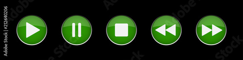green, white music control buttons set