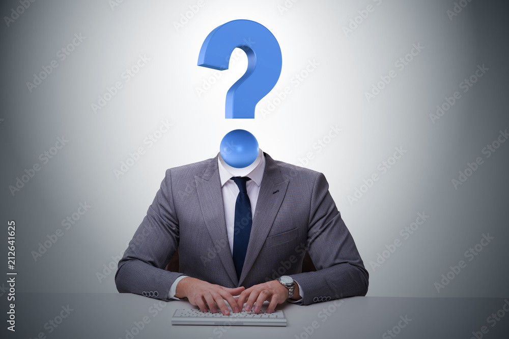 Businessman with question mark instead of head Businessman with question mark instead of head