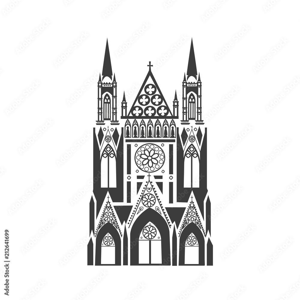 Vector icon of the Catholic cathedral
