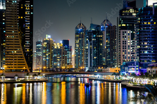  Dubai marina modern and shiny skyscrapers view at night