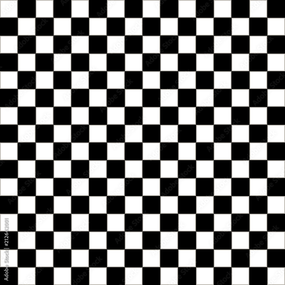 Fototapeta premium Checkered geometric seamless pattern with small jagged square shapes. Abstract monochrome black and white texture. Checker chess background, repeat tiles. Design for prints, decor. - Stock vector