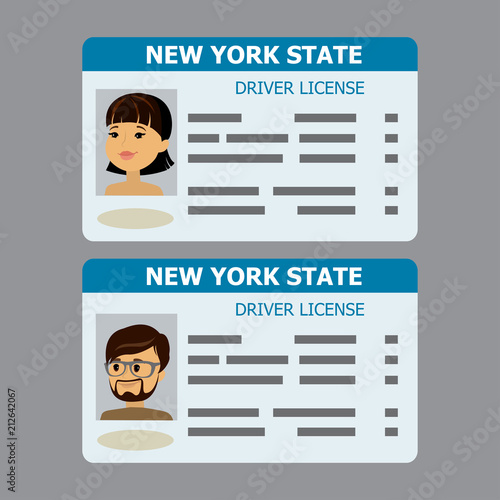 Two cartoon driver license with male and female photo