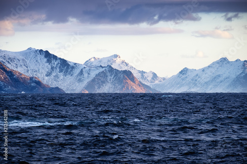 Wallpaper Mural Ocean and mountain ridge at the morning time. Beautiful natural seascape in the Norway Torontodigital.ca