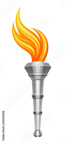 Silver torch with flame on a white background