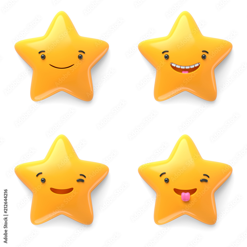 3d render, Set abstracts emotional stars icon, excited character ...