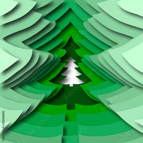  abstract christmas tree, paper effect and shadow, new year and christmas